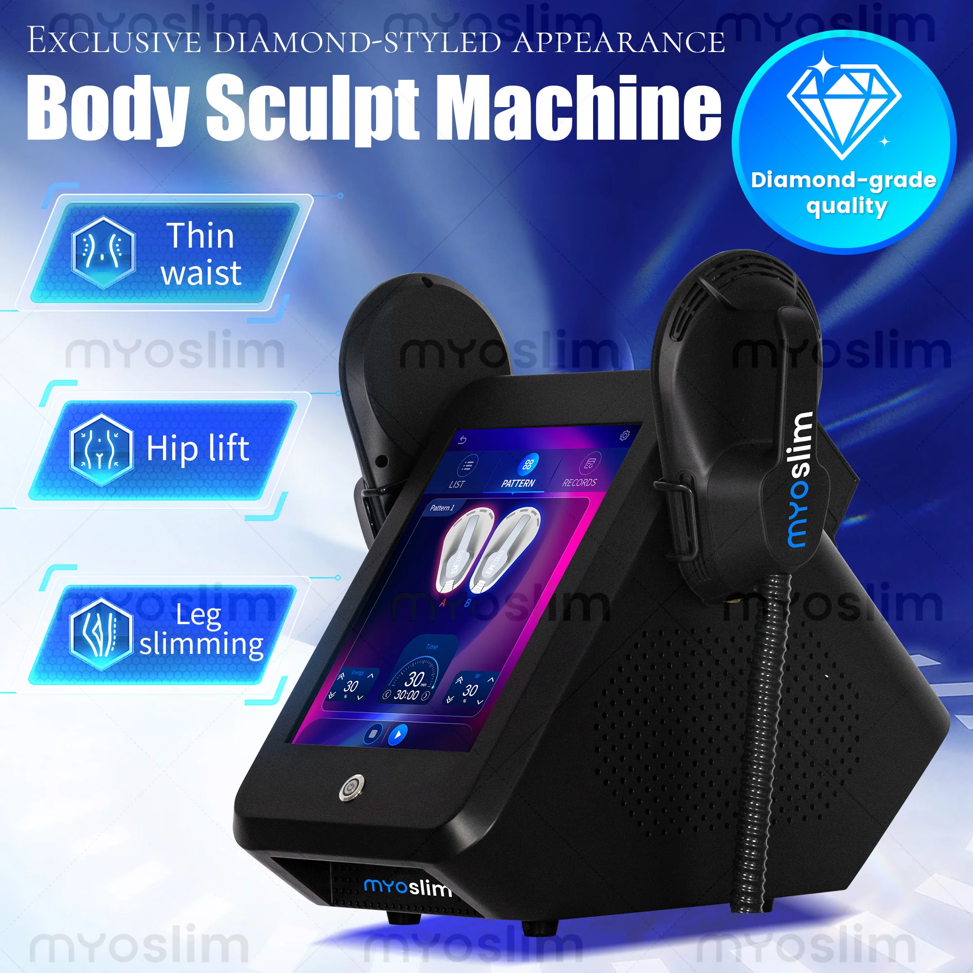 Фото Аппарат для коррекции фигуры EMS MYOslim: Стимуляция мышц, сжигание жира, похудение, массажер для тела №1