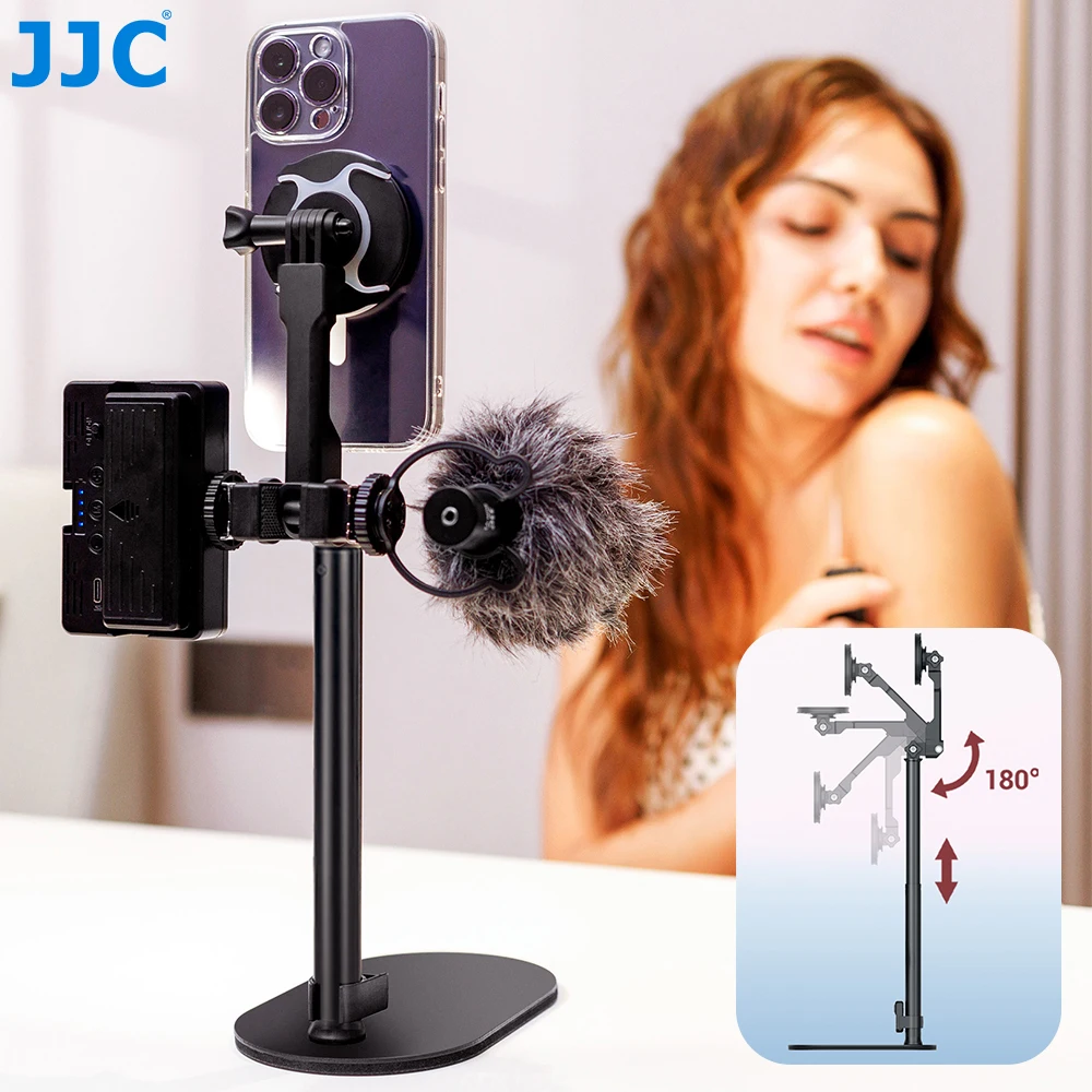 

JJC Magnetic Desk Top Phone Holder Stand with 1/4'' Screw Holes Wireless Remote for Live Streaming/Video Recording/Vlog Shooting