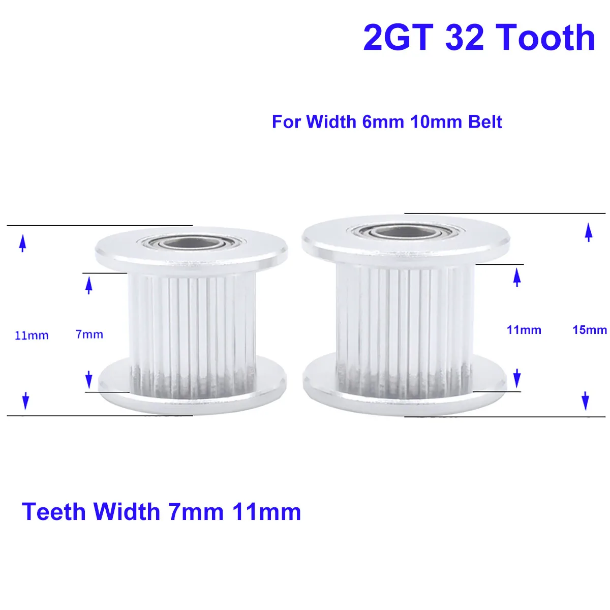 

1Pcs 2GT 32 Tooth Idler Timing Pulley GT2 Synchro Wheel Bore 3/4/5/6/7/8/9mm Aluminium Gear Teeth Width 7/11mm For 3D Printer