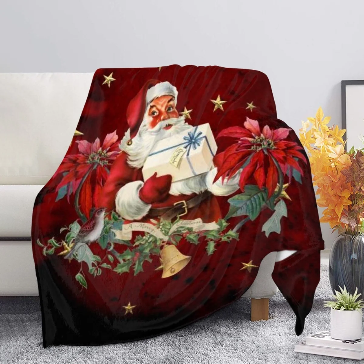 

Christmas Cozy Warm Blanket Santa Printed Home Decor Sofa Blanket Bedding TV Cover Quilt Home Textile Custom Pattern Gift