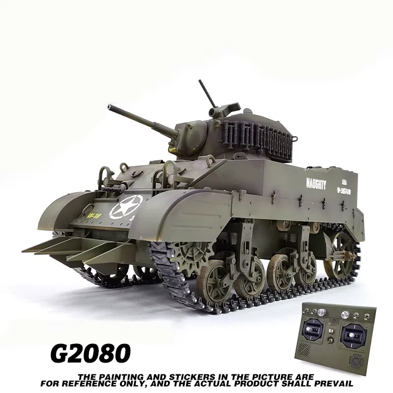 Фото Радиоуправляемый танк 1/16, модель легкого танка M5A1, 2.4G, военная техника, радиоуправляемый гусеничный автомобиль, модель боевого танка, хобби-игрушки для мальчиков №5