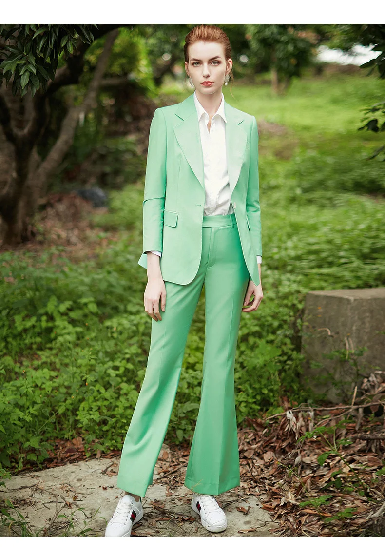 Women's Fashion Business Wear Fresh Green Suit Suit Classic Flared Pants Two-piece Slim Formal Dress