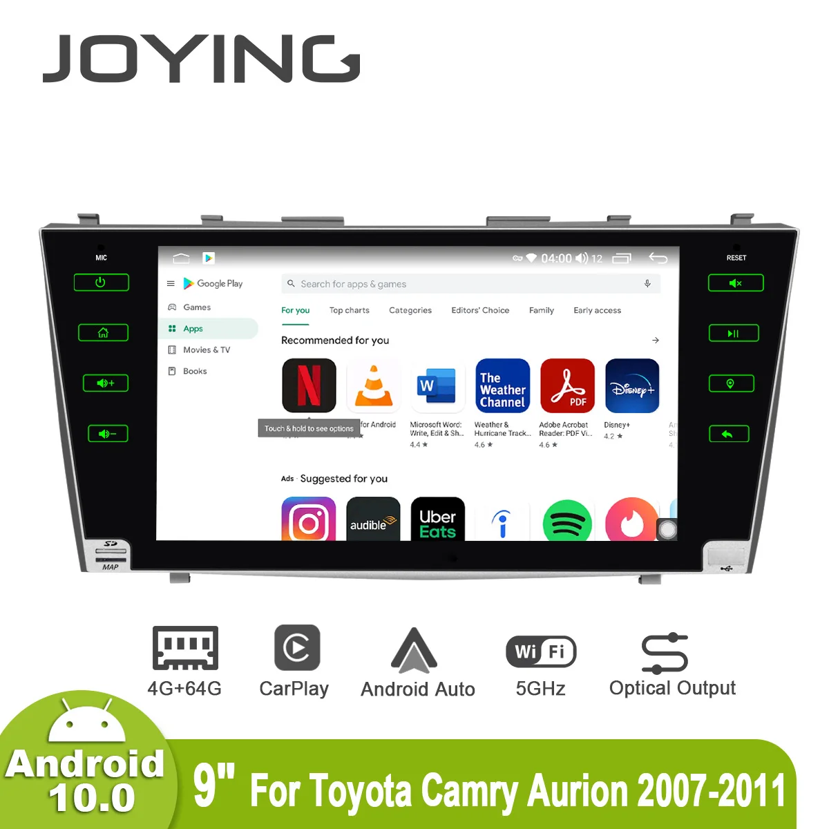 

Joying 9" Android Car Radio Android10 For Toyota Camry/Aurion 2007-2011 GPS Carplay DSP SPDIF Optical Output 5G WiFi DAB DVR OBD