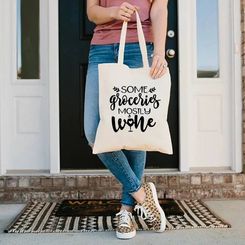 

Simple Letter Print Shoulder Bags For Women Portable Large-Capacity Shopping Bag Cotton Cloth Grocery Open Handbags Tote