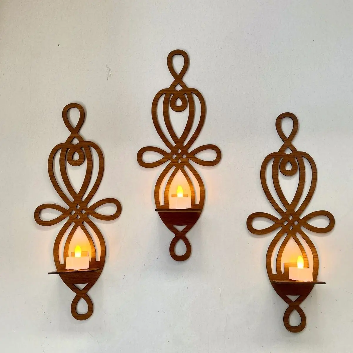3 Piece Wooden Wall Candle Holder