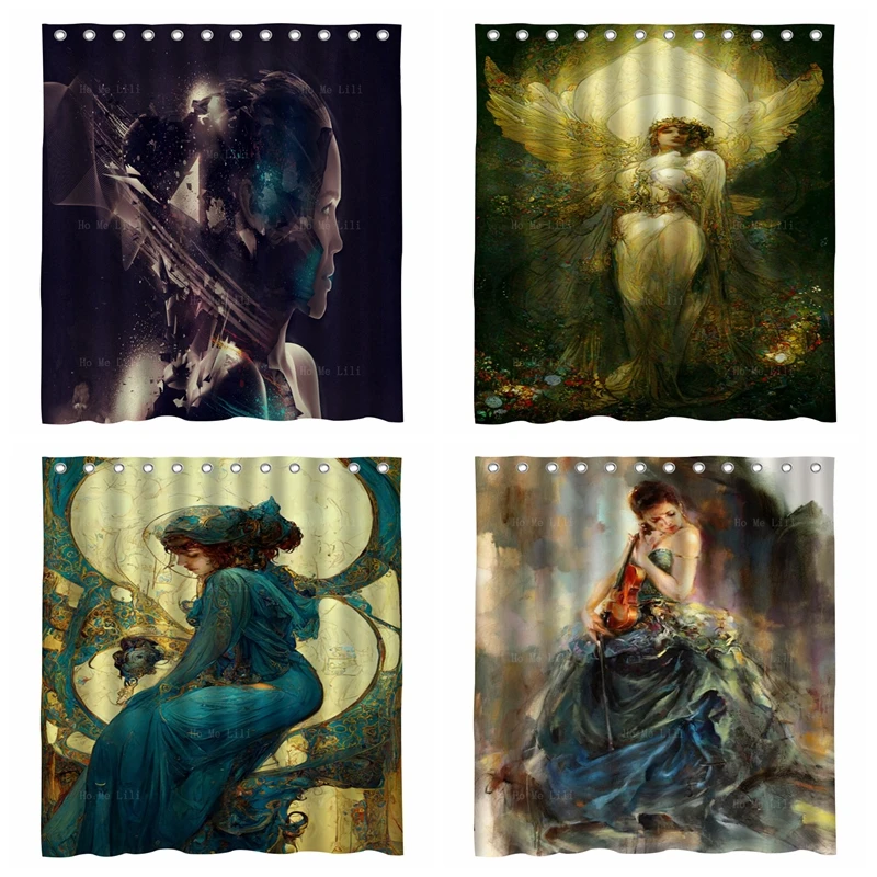 

Watercolor Classic Romantic Figures Art Nouveau Style Character Abstract 3d Womans Face Waterproof Shower Curtain By Ho Me Lili