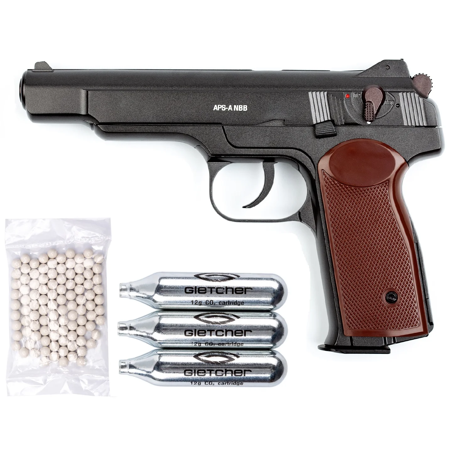 Пистолет пневматический Gletcher APS-A NBB  Soft Air, 6 мм., Стечкин, 120 м/с, до 3 Дж