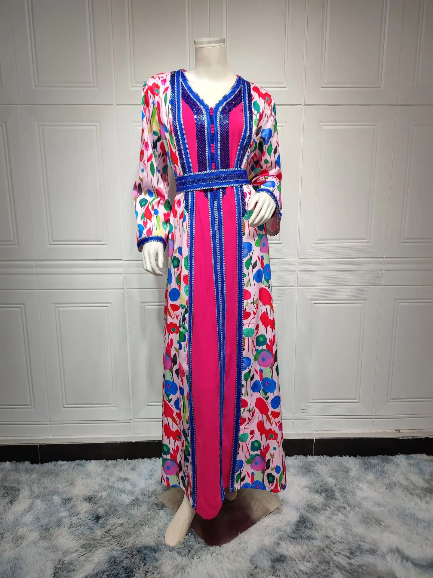 Sequins Embroidered Dubai Abaya Dress For Women Moroccan Kaftan Turkey Arabic Jalabiya 2-pieces Islamic Ethnic Robe 2023 Eid New