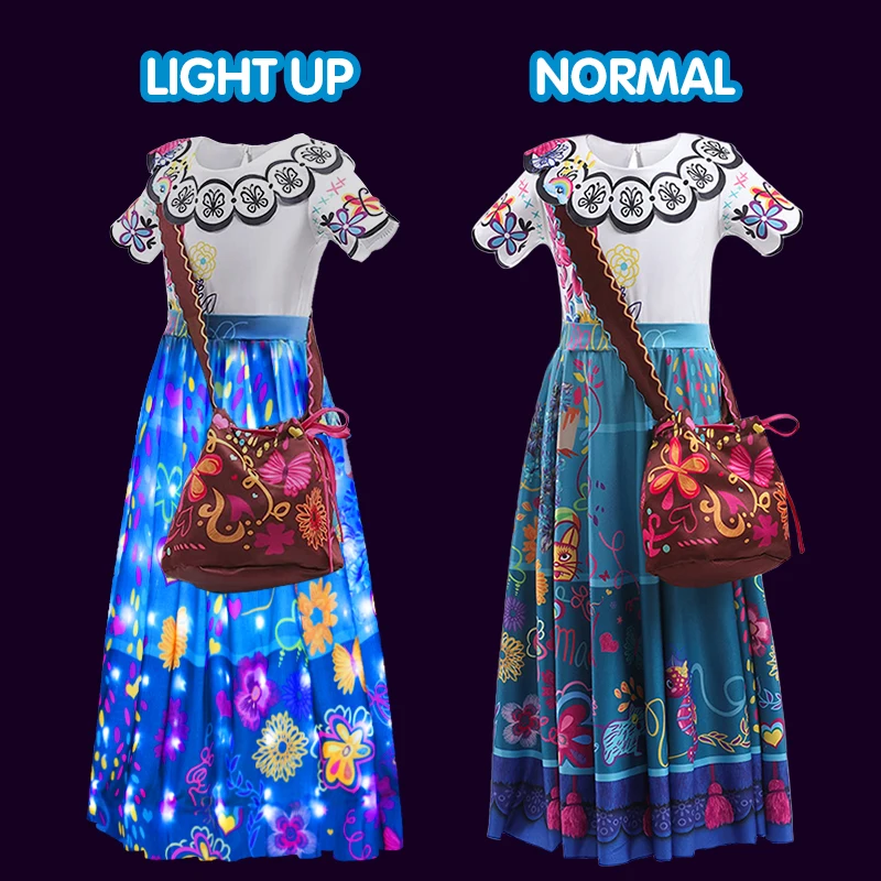 Uporpor Encanto Light Up Princess Birthday Party Dress for Kids Girl Cosplay Mirabel Halloween Ball Gown Evening Dresses Vestido