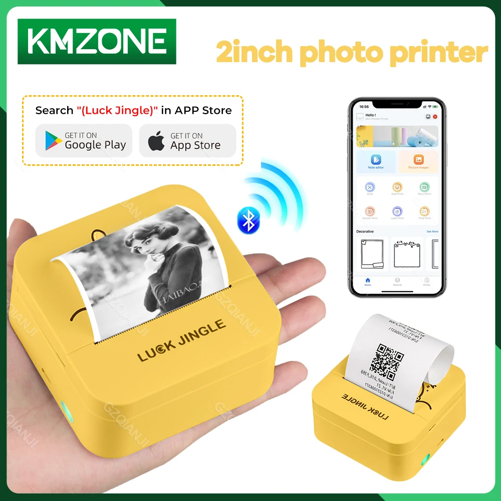 

2inch Luck Jingle Mini Pocket Thermal Photo Printer Bluetooth Mobile Bills Rolls Sticket Maker Compatible with Android & IOS