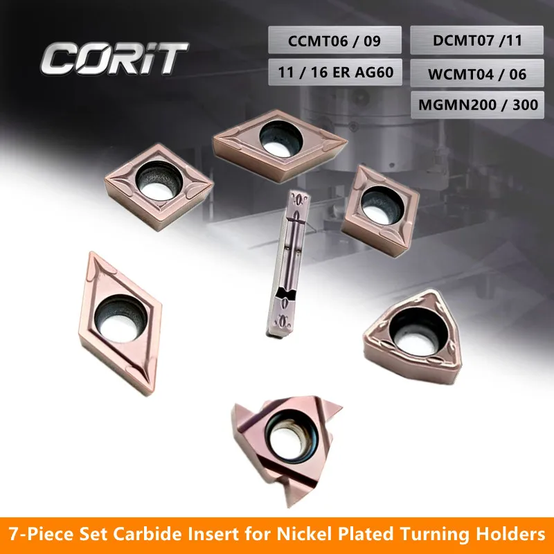 Набор вставок CORIT из 7 предметов для никелированного держателя, Набор чехлов для токарного станка с ЧПУ, токарные вставки для резки металла