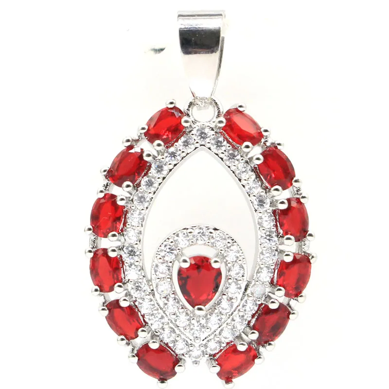 

34x20mm Delicate Fine Cut Eyes Shape Red Blood Ruby CZ Women Dating 925 Silver Pendant Eye Catching