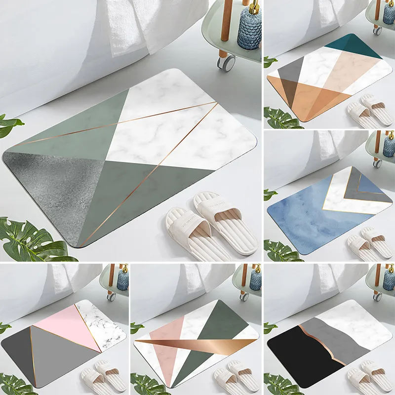 

Geometric Stitching Pillowcase Personality Diatom Mud Floor Mat Kitchen Bathroom Non-Slip Absorbent 40*60cm/50*80cm