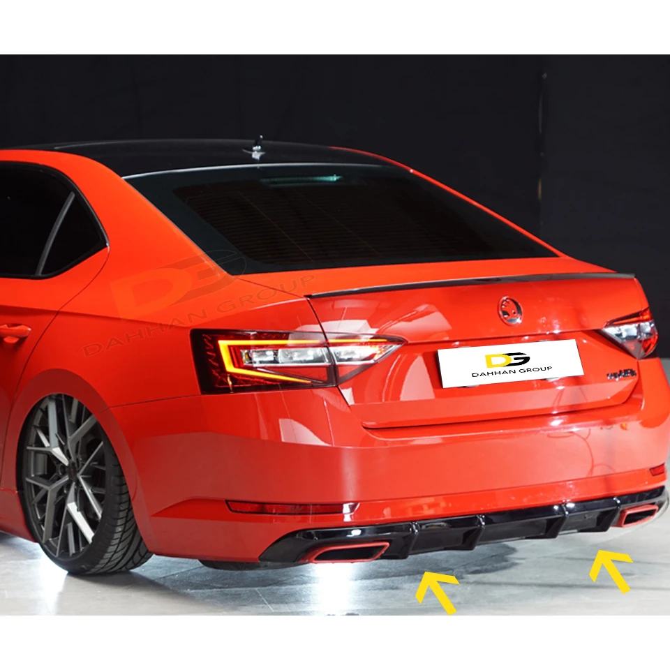 Skoda Superb MK3 2015 - 2020 Rieger Style Rear Diffuser Left and Right Single Output Piano Gloss Black High Quality Plastic