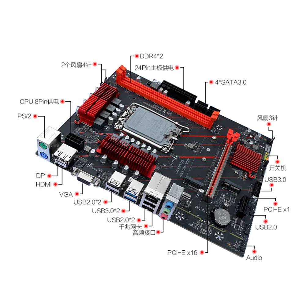 Материнская плата JGINYUE H610M LGA 1700 с поддержкой Intel Core i3/i5/i7/i9 процессор 12-го поколения