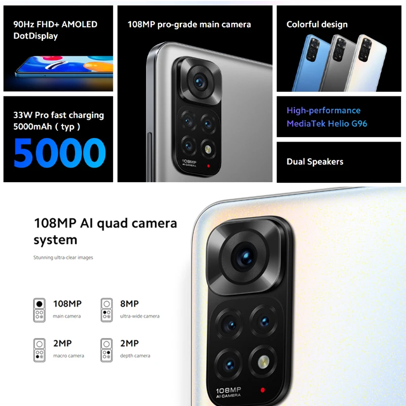 Cena [Wersja Globalna] Xiaomi Redmi Note 11S 4G LTE (nowa/uszczelniona) Kamera 108MP/MediaTek Helio G96 / 5000mAh / 90Hz AMOLED