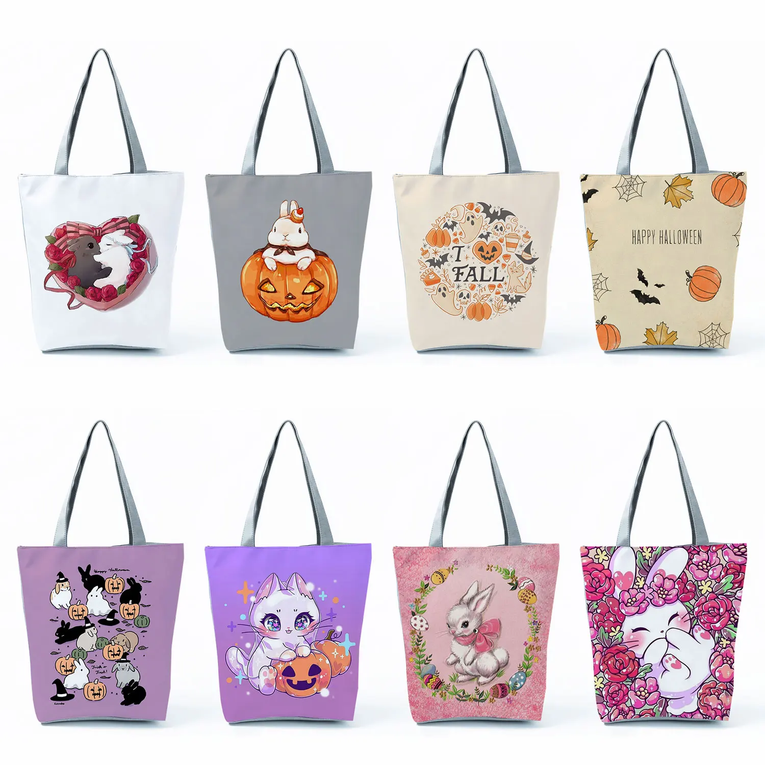 

Новая вместительная сумка для покупок с изображением милого тыквы кролика, женская сумка через плечо с милым мультяшным рисунком, сумки с принтом в подарок на Хэллоуин