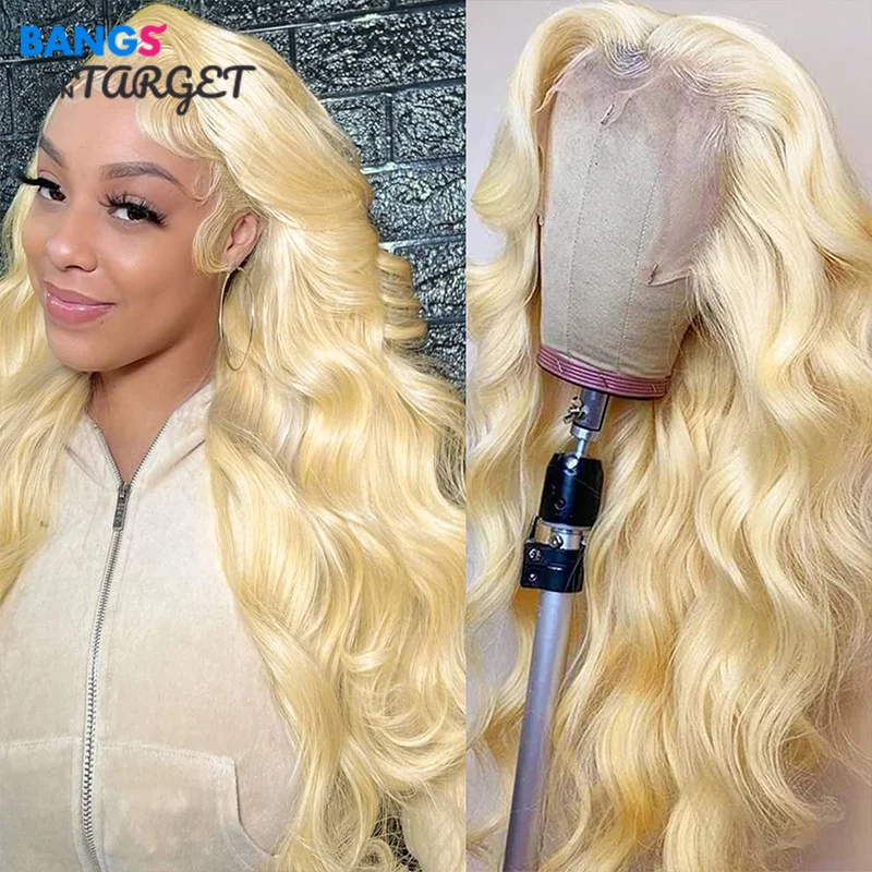 42' 613 Blonde Lace Front Wig 13x4 Transparent Lace Frontal Wig Pre Plucked Brazilian Body Wave 200% Density Human Hair Wigs