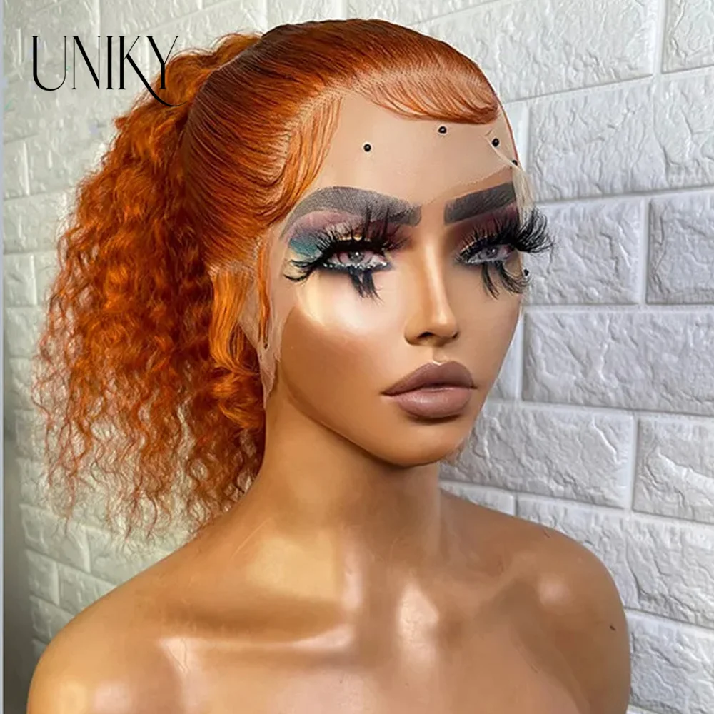 Парики из человеческих волос с имбирным оранжевым глубоким кудрявым коротким