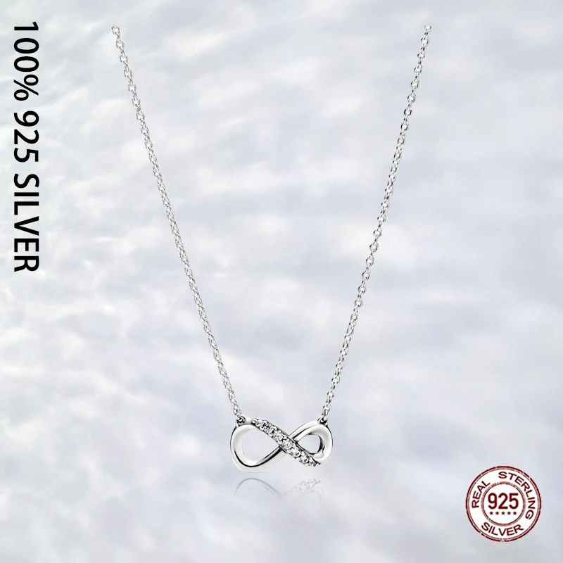

Fit Original Real 925 Sterling Silver Sparkling Infinity Collier Necklace For Women Fashion Luxury Wedding Party Jewelry