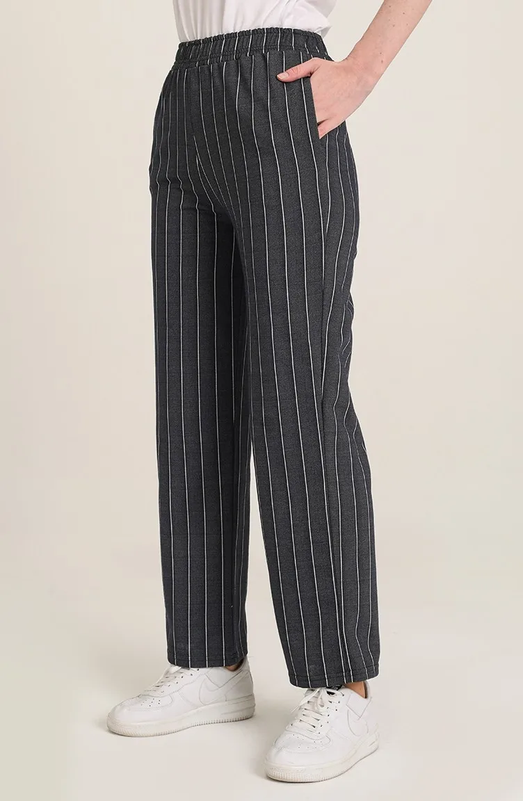 

4 seasons Muslim women striped black navy blue wheel pockets unlined pants elegant fashion simple hijab clothing kerchief scarf