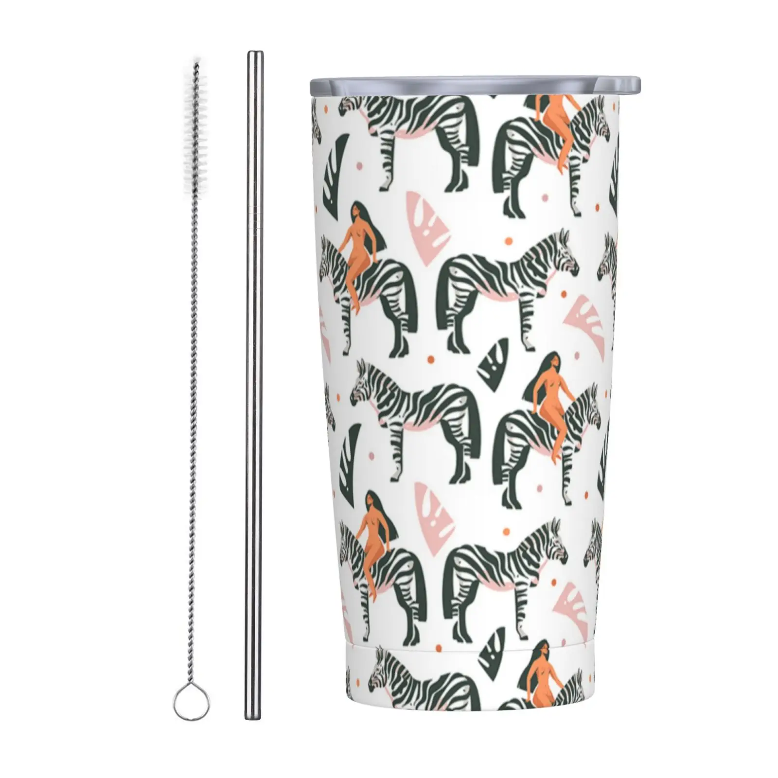 

20 oz Tumbler with Lids and Straws, Stainless Steel Vacuum Insulated Coffee Tumbler, Insulated Travel Mug with Cleaning Brush