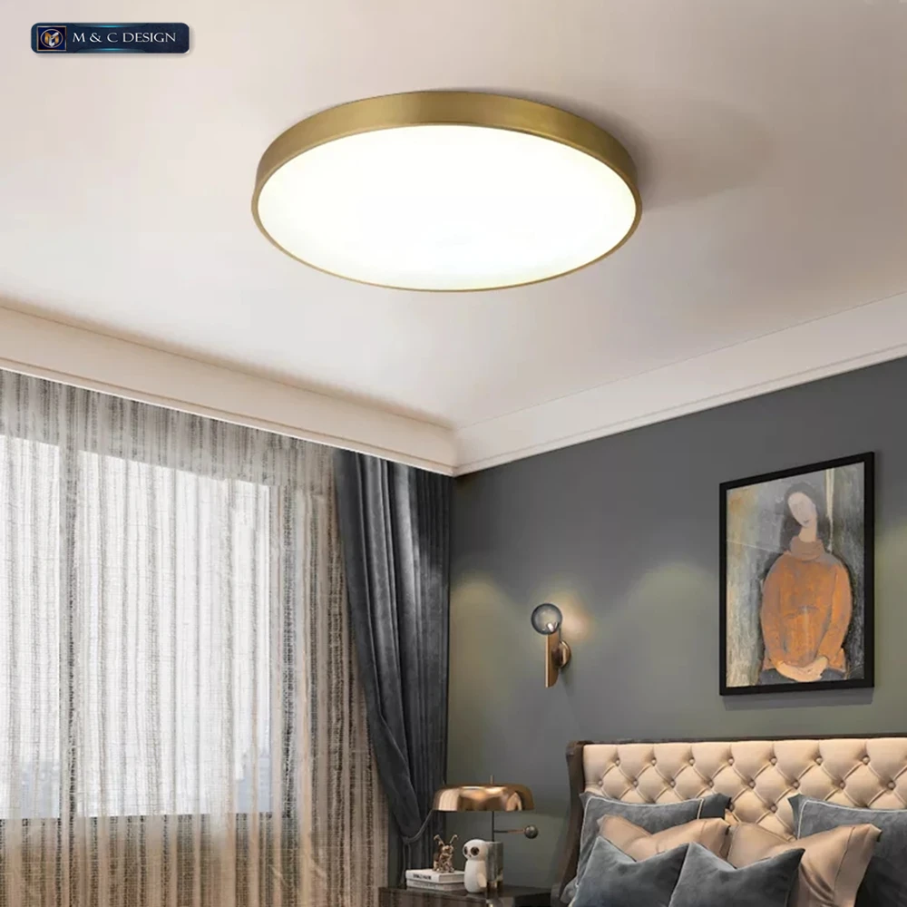 

Ультратонкая потолочная светодиодная лампа, золотой светильник для поверхностной установки, освещение для гостиной и спальни с дистанцион...