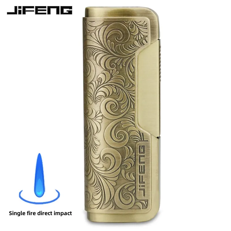 

Ветрозащитная Зажигалка JIFENG для сигар с открытым огнем прямо в прикуриватель ретро модная резная Подарочная коробка для мужчин