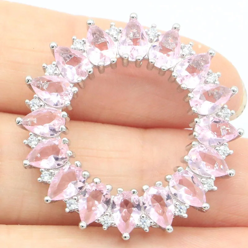 

31x30 мм юбилейный Лебедь из розового морганита турмалина с белым фианитом женская серебряная подвеска для свадьбы