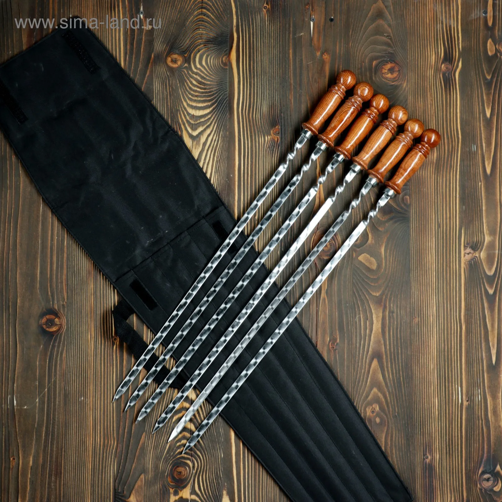 Набор 6 шампуров 50см в черном чехле 4455184s