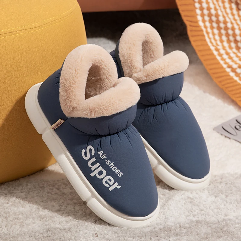 Купи Comwarm Winter Women's Plush Slippers Home Floor Unisex Thick Flat Sole Footwear Warm Cotton Snow Ankle Boots Men's Slippers за 987 рублей в магазине AliExpress