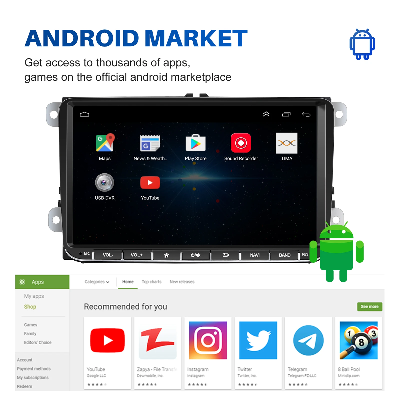Фото Essgoo 9 ”Car Stereo Radio 2 Din Android 10.1 Autoradio CarPlay 32G Bluetooth Wi -Fi MP5 Player для VW Volkswagen Passat B6 Golf 6 №3