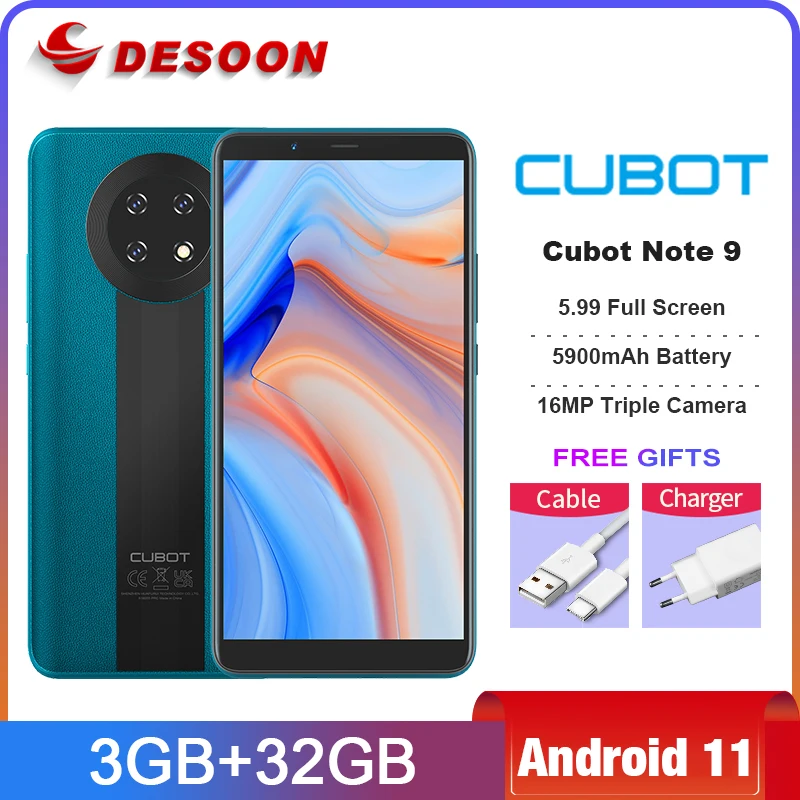 Cubot Note 9 3GB+32GB Rugged Smartphone 5900mAh Battery Octa Core Mobile Phone 5.99