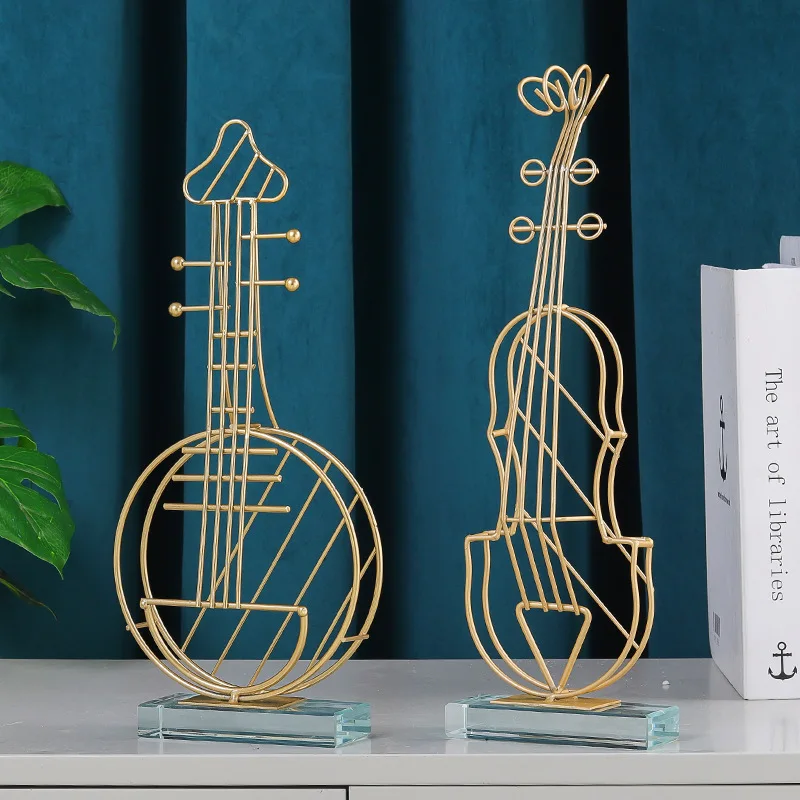 

Golden Violin Guitar Bedroom Decoration Accessories Living Room Golden Iron Modeling Crafts Desktop Ornaments