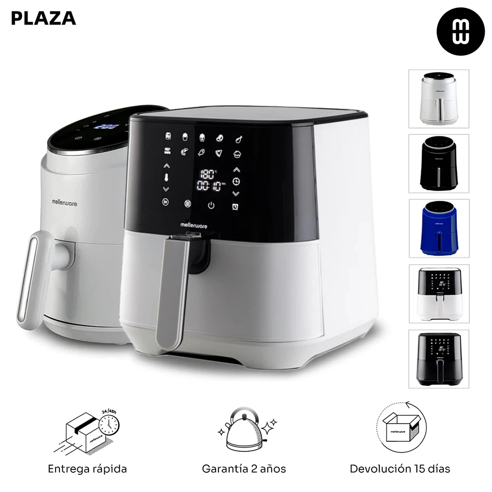 Mellerware-Crunchy air fryer! With capacity of 1.5l or 5,5L. Adjustable temperature 80-200 °C, programmable, oil-free electric Fryer, Air Fryer model 2022, tactile, multifunction, professional Healthy oven