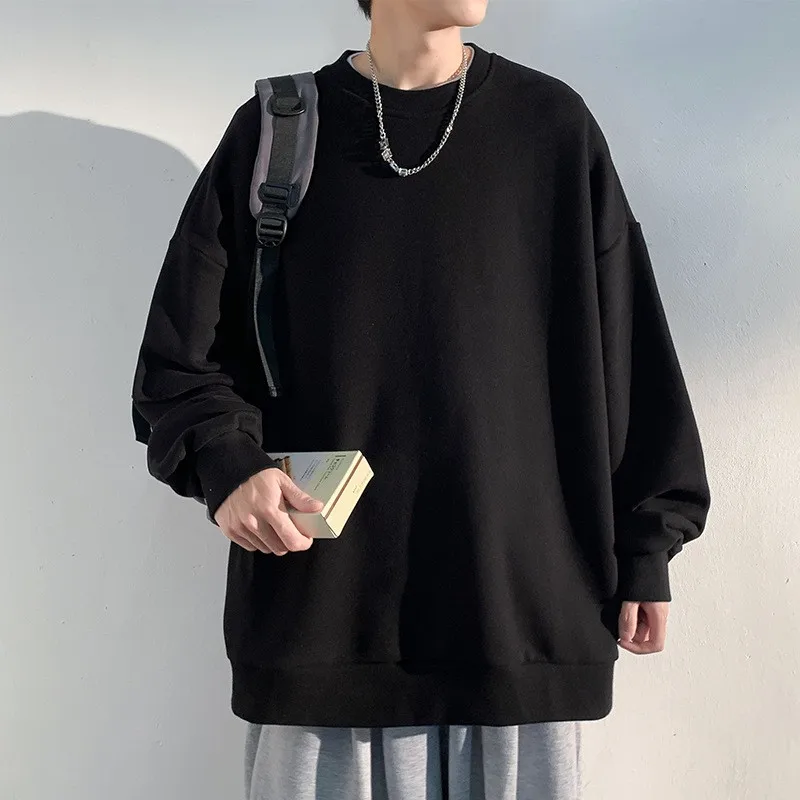 

Solid color men's sweatshirt autumn and winter new Korean version loose shoulder round neck all-match sweatshirt trend