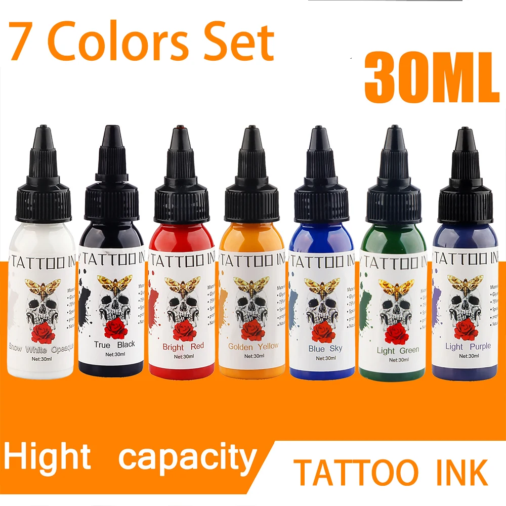 30ml 7 Colors Professional Tattoo Color Ink Set Professional Tattoo Ink Set For Body Art Permanent Pigment Paint Tattoo Ink Set