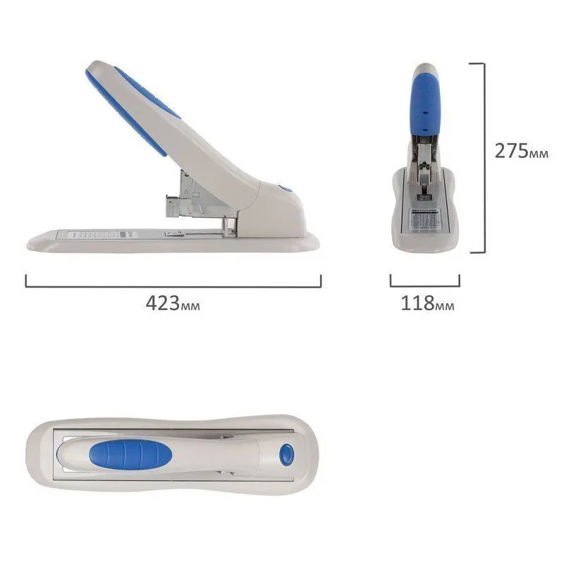 BRAUBERG Степлер МОЩНЫЙ №24/6-23/24 &quotHeavy duty PRO" до 200 листов эргономичный серо-синий 227662