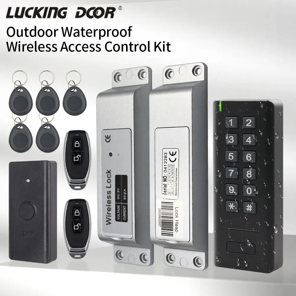 Kit de sistema de Control de acceso inalámbrico RFID, teclado inalámbrico de puerta inteligente, cerradura de perno eléctrica, 5 teclas, botón de salida y Control remoto de 433MHz