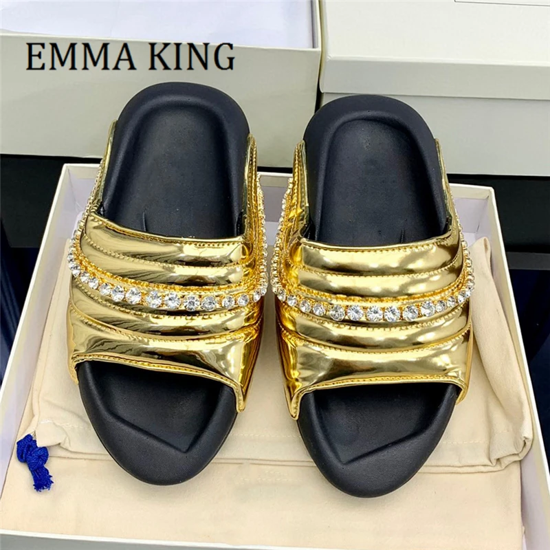 

2022 Summer Women Puffy Rubber Slippers Unisex Outdoor Slip-on Platform Slides Sandals Causal Beach Women Men Flat Shoes Big 45