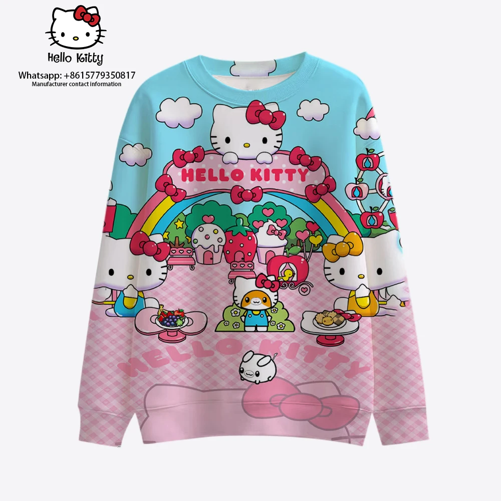 

Sanrio Family Hello Kitty Keroppi my melody Kuromi Family Women's O-Neck Sweatshirt Preppy Harajuku Cute Girls Clothing