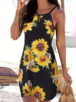 sunflower daisy hollow out tie spaghetti strap mini dress summer dress vestidos elegantes para mujer dresses for women 2022