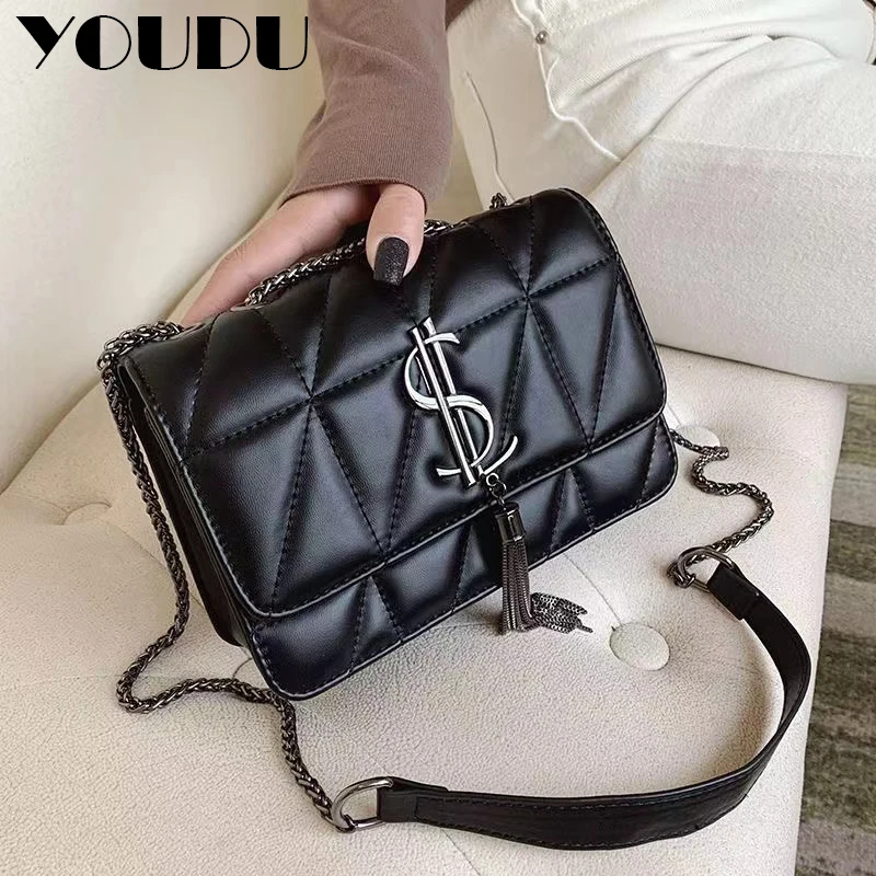 Women Luxury Brand Shoulder Bags Fashion Simple Tassel Chain Bag Ladies Leather Designer Handbags  Female Crossbody Bags Purse