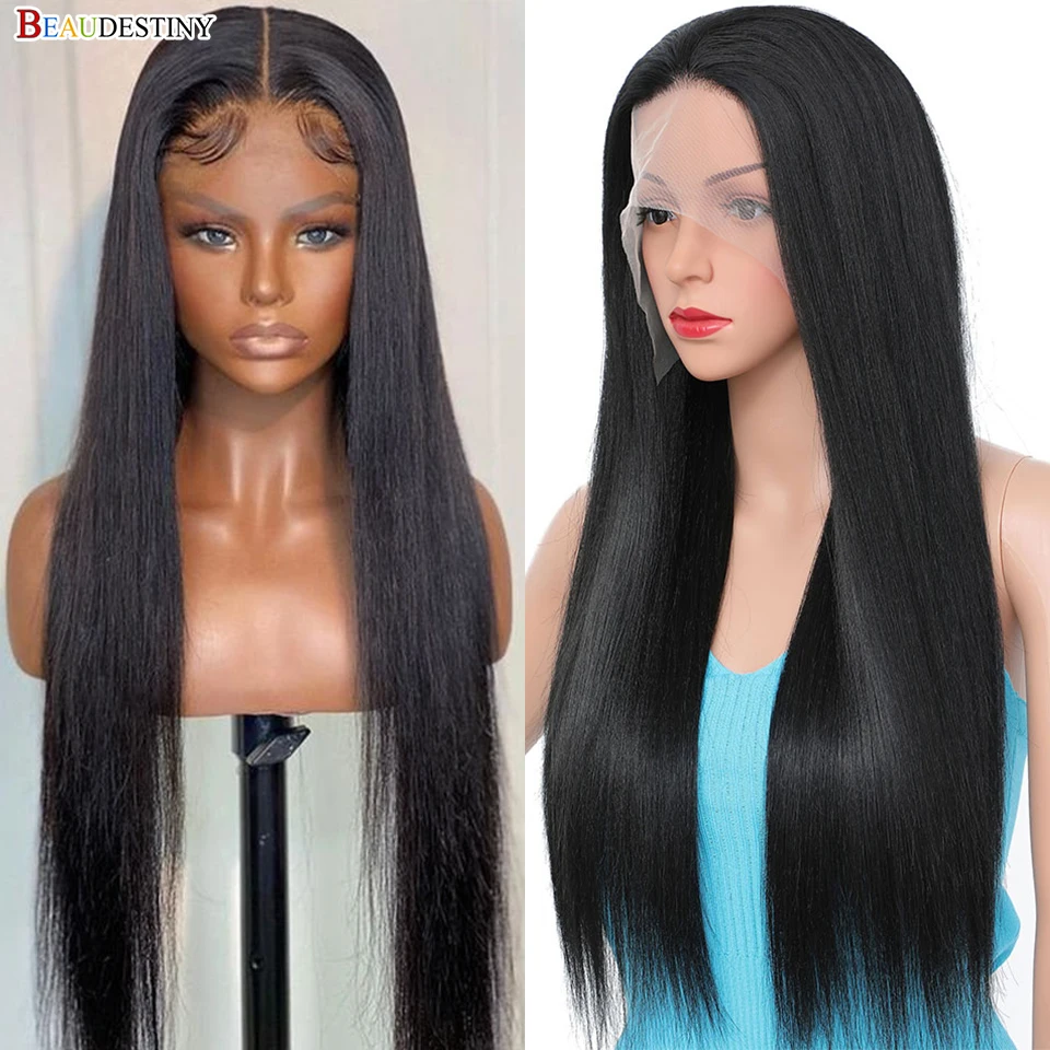 

Beaudestiny синтетический парик на сетке для женщин, термостойкие натуральные черные волосы, Длинные прямые парики, 180% прозрачные парики на сетк...