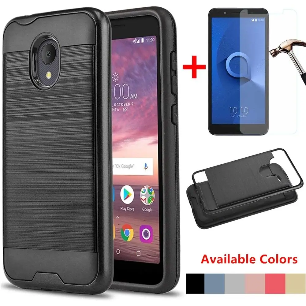 

For Alcatel 1X Evolve/IdealXTRA/TCL LX Shockproof Hybrid Rugged Hard Case Cover+Tempering Glass