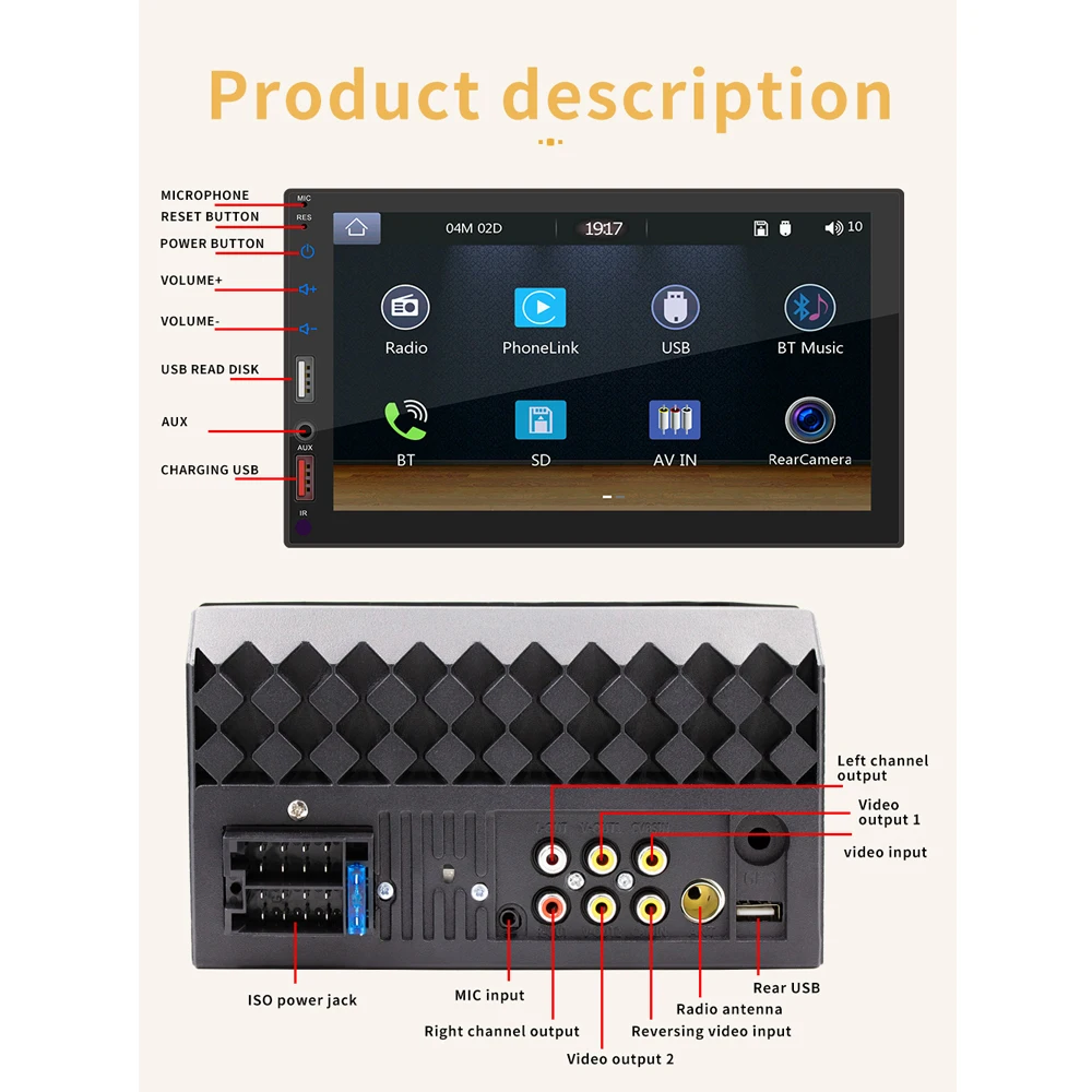 Car Streo Carplay Android Auto 7 MP5 FM AM Radio 2 Din Bluetooth Rds Aux Dual USB красочный мультимедийный игрок для подсветки (art.: 3920bccded2c8) - 3920bccded2c8
