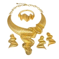 newest dubai italian gold plated fashion jewelry set for beautiful noble women big luxury necklace bracelet earrings