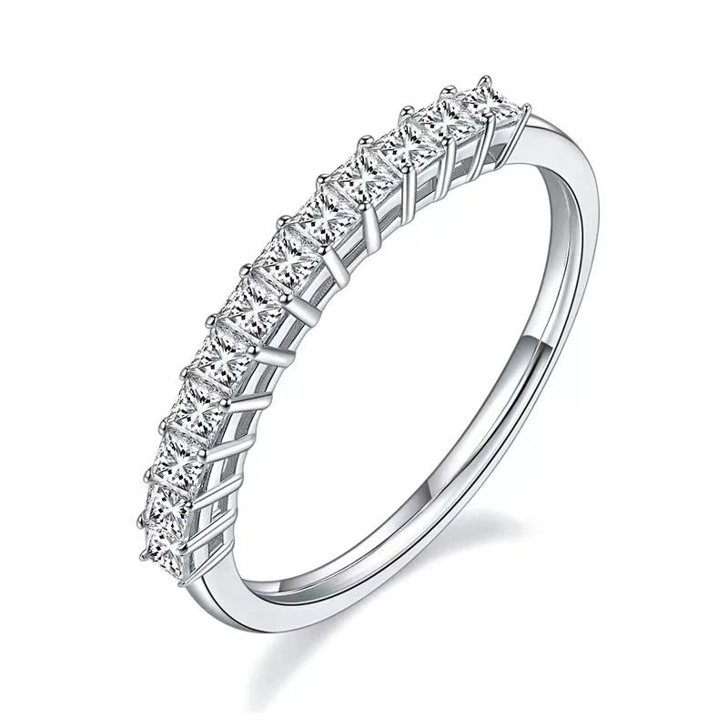 Trendy S925 Silver Princess Moissanite Eternity Ring for Women Plated 18k White Gold D Color VVS1 Moissanite Wedding Band Gift