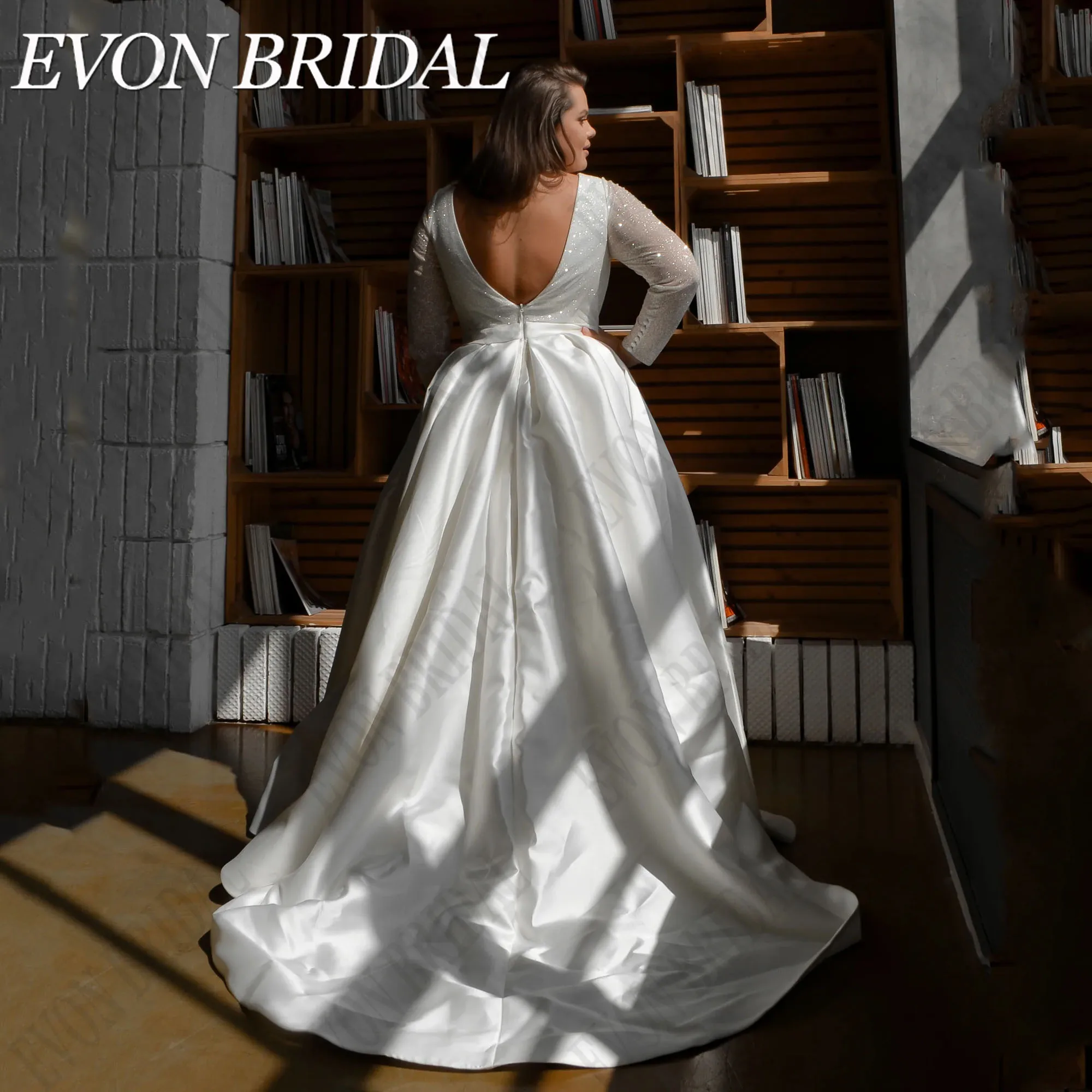 EVON Свадебные блестящие бриллиантовые платья двойной V-образный вырез женское