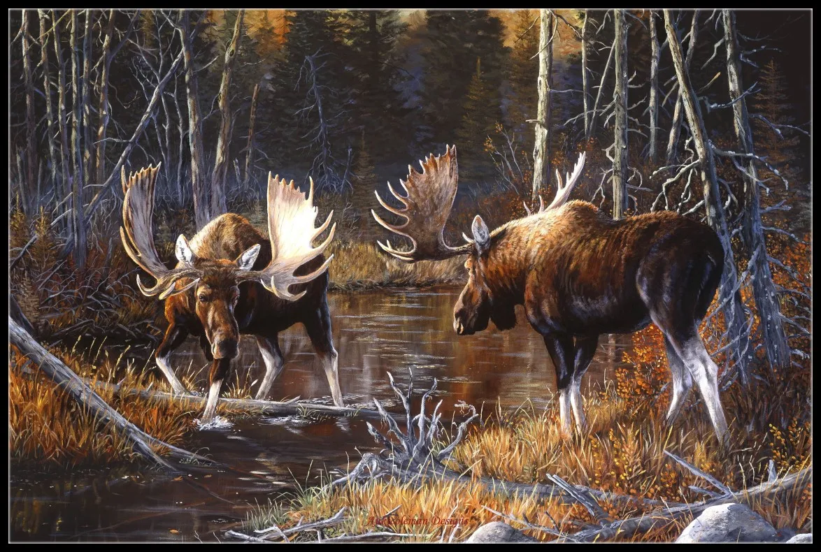 Набор для вышивки крестиком с изображением лосят 14 карат Цветные Наборы DMC